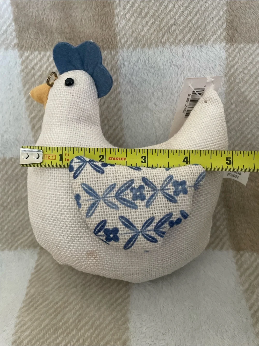 Blue & Cream Decorative Fabric Hen with glasses - Home Decor Accent